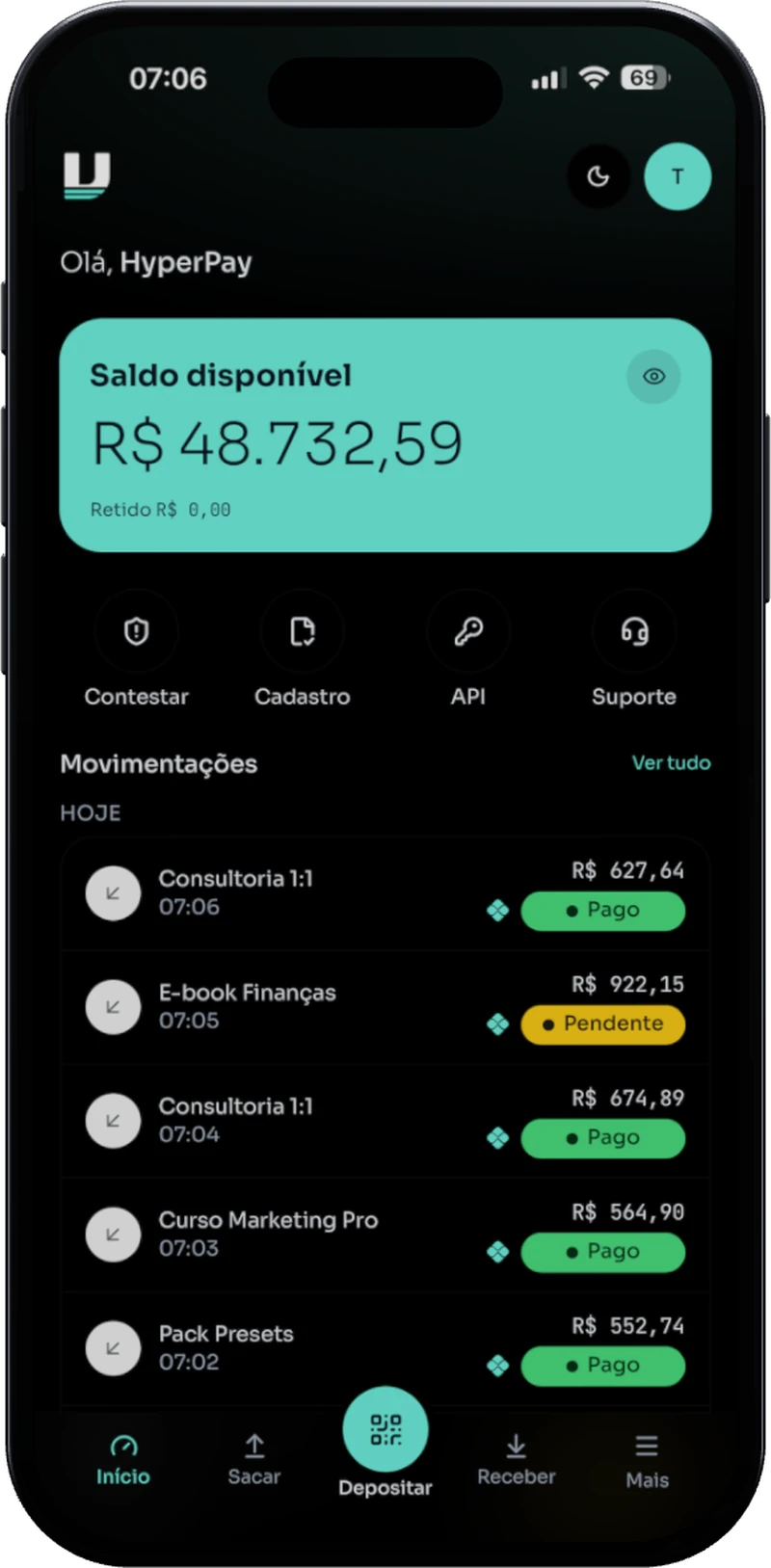 App da UranoPag em um iPhone